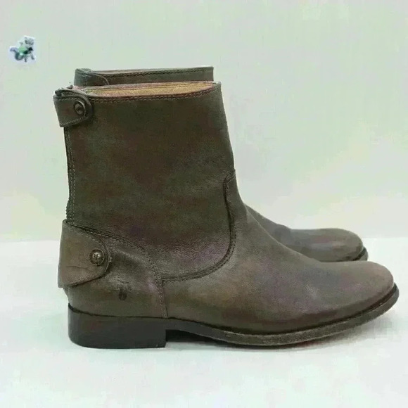 Frye Melissa Women’s Brown Leather Zip Snap Short Ankle Boots Size US 7.5 B - Picture 7 of 11